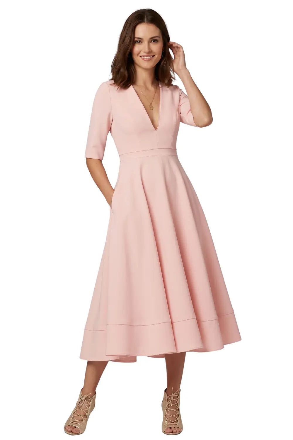 strapless open back dress Women's Elegant Fit And Flare Midi Cocktail Dress with Sleeves